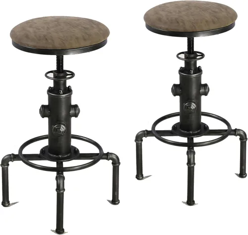 Miniatura 15 de Topower Taburete de bar industrial vintage antiguo de piel sintética, diseño de boca de incendios, café, café, industrial, juego de 2, bronce rojo