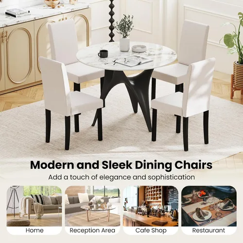 Miniatura 7 de Giantex Juego de 2 sillas de comedor tapizadas, sillas de cocina de tela moderna de mediados de siglo con patas de madera de goma, asiento acolchado