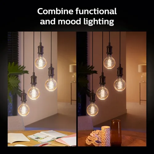 Miniatura 5 de Philips Hue Bombilla LED de filamento inteligente G40 de 60 W - Luz ambiente blanca de cálido a frío - 1 paquete - 550 lm - E26 - Interior - Control
