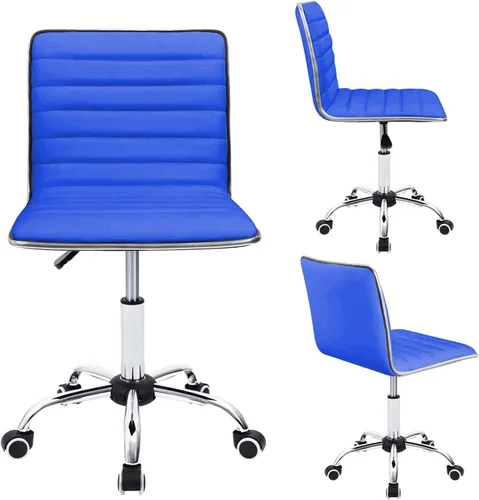 Miniatura 9 de Furmax Silla de trabajo de respaldo medio, silla de oficina giratoria de cuero con respaldo bajo, silla de escritorio para computadora retro con Azul