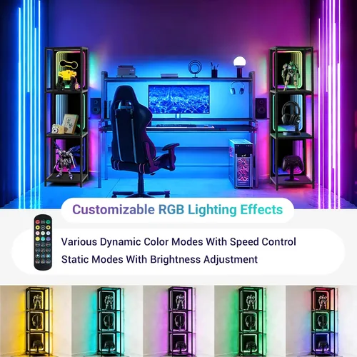 Miniatura 3 de FUSLITE Armario de almacenamiento de 3 niveles con luz LED de espejo infinito, vitrina RGBW con temperatura de color ajustable para dormitorio
