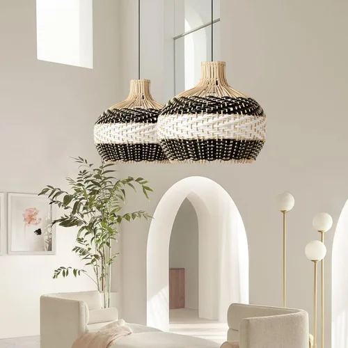 Miniatura 4 de Arturesthome Lámpara colgante de ratán para isla de cocina, candelabro de mimbre, pantalla de techo colgante tejida a mano para sala de estar