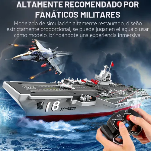 Miniatura 2 de Barcos RC para niños de 8 a 12 años, buque de guerra de 16 pulgadas, portaaviones y avión con 2 baterías recargables, barco militar de control