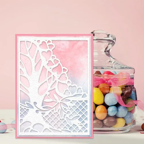 Miniatura 3 de Hying Troqueles de fondo de marco de árbol para hacer tarjetas, troqueles de corte de árbol de corazón de amor para álbumes de recortes, papel