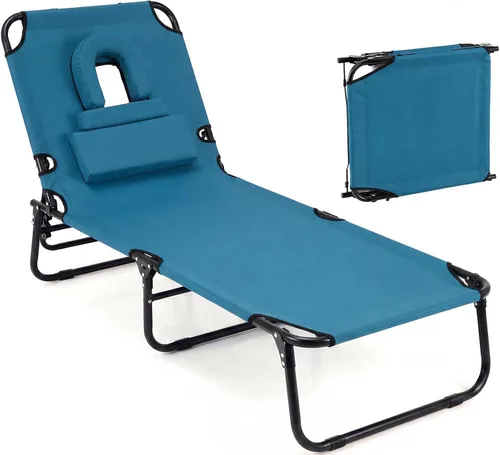 Miniatura 18 de Giantex Silla bronceadora, silla de patio ajustable con orificio para la cara, almohadas extraíbles, correa de transporte, silla de diseño, silla