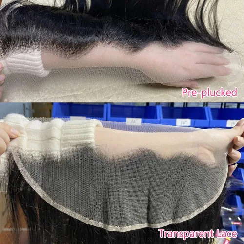 Miniatura 5 de Cierre frontal de encaje HD 13x4 de oreja a oreja recto transparente encaje frontal cierre de cabello humano pre arrancado con pelo de bebé 100% sin