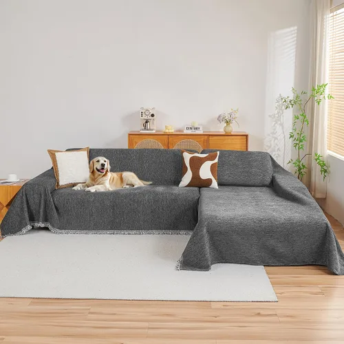 Miniatura 9 de MYSKY HOME Funda para sofá seccional, 2 piezas de fundas de sofá de felpilla para sofá en L, protector de muebles para mascotas, niños, funda