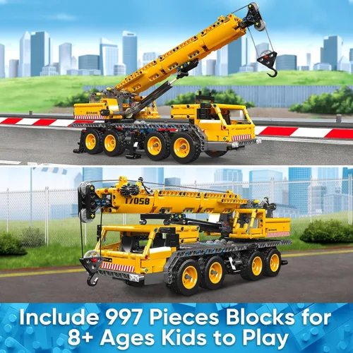 Miniatura 4 de Mould King 17058 Kit de bloques de construcción de grúa, modelo de camión grúa de 997 piezas para construir, juguete de construcción DIY