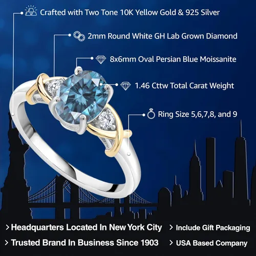 Miniatura 57 de Anillo de compromiso de oro amarillo de 10 quilates y plata 925 con piedra natal y diamantes cultivados en laboratorio para mujer, ovalado de 0.315