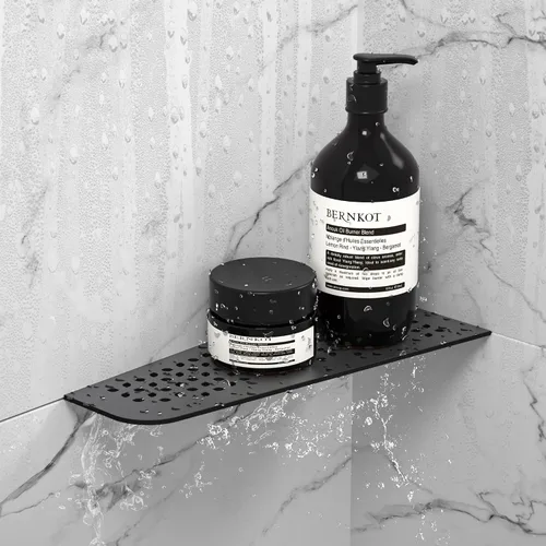 Estante esquinero de ducha de 12 pulgadas, color negro mate 304, estante esquinero cuadrilátero de acero inoxidable empotrado resistente para baño,