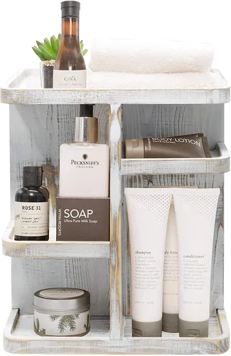 Miniatura 9 de Sorbus Organizador de Maquillaje de 360° - Carrusel de Almacenamiento de Madera Rústica Gris para Cosméticos, Maquillaje, Organizador de Cuidado