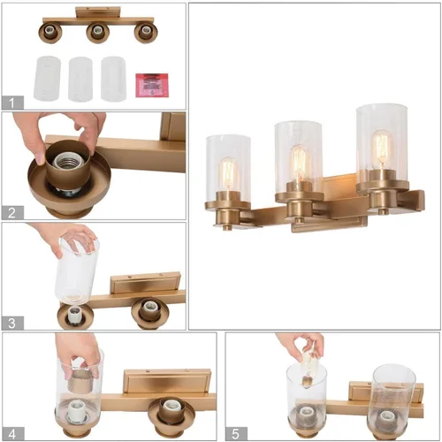 Miniatura 7 de Durent Lighting Moderna lámpara de baño, tocador de 3 luces con pantalla de vidrio semillado, 20.5 x 7.9 x 6.7 pulgadas, oro satinado, certificado