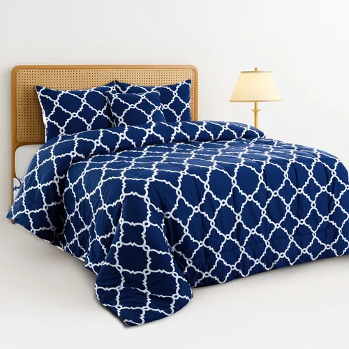 Miniatura 10 de Juego de colcha reversible LUX Décor de 4 piezas para cama individual, juego de ropa de cama impresa, microfibra en una bolsa, incluye 1 edredón, 1