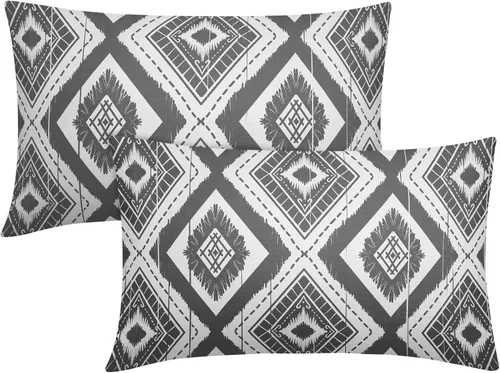 Miniatura 24 de Juego de 2 fundas de almohada geométricas de color naranja quemado de 18 x 18 pulgadas con diamantes Ikat de color marfil óxido, estilo bohemio