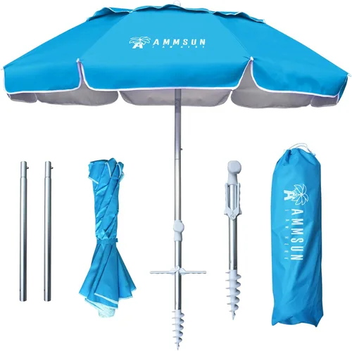 Miniatura 11 de AMMSUN - Sombrilla de playa portátil de 6.5 pies, plegable dos veces, con ancla de arena, poste inclinable a prueba de viento, ventilación de aire