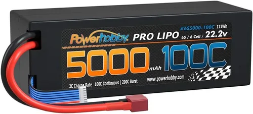 Miniatura 4 de Powerhobby 6s 22.2v 5000mah 100c Lipo Battery Deans Estuche rígido de 6 celdas (paquete de 2) Compatible con: 1/8 Buggy Truggy