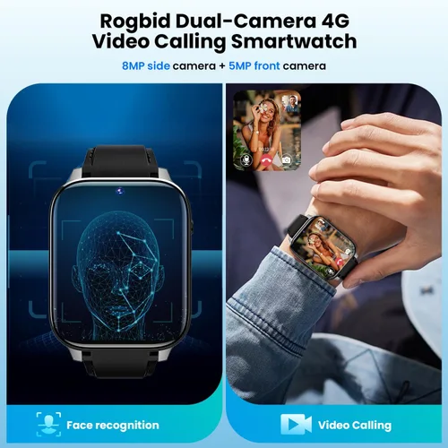 Miniatura 4 de Rogbid Reloj inteligente 4G LTE para hombres y mujeres, llamadas y marcado, cámaras duales, 8MP+5MP, reloj inteligente de cerámica con ranura
