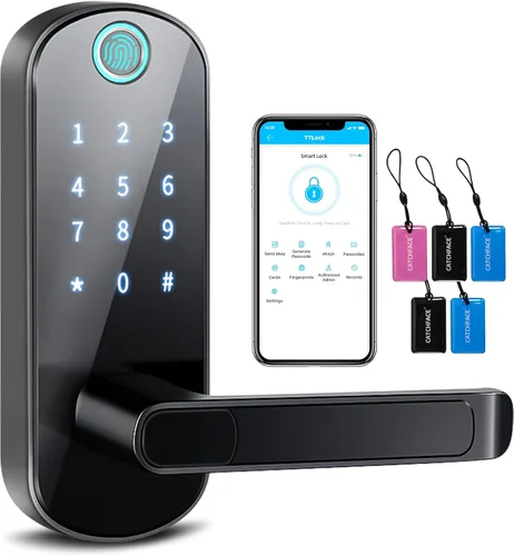 TTLock Smart Lock - Cerradura automática de entrada sin llave con Bluetooth con huella digital y pantalla táctil para puerta delantera, oficina,