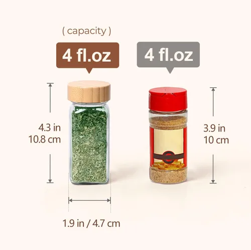 Miniatura 5 de ComSaf 4 onzas 6 piezas de tarros de especias de vidrio con etiqueta, recipientes de especias vacíos con tapas de bambú, recipientes de condimentos