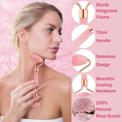 Miniatura 6 de Rodillo de jade para la cara - Rodillo facial de cuarzo rosa para el cuidado de la piel - Rodillo facial de piedra, masajeador facial para mujeres
