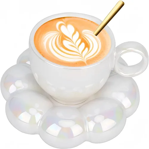 Miniatura 8 de ARISKEY - Taza de café de 300 ml para mujeres, lindo juego de taza de té y platillo con cuchara, perfecta para latte y leche, una elección cálida