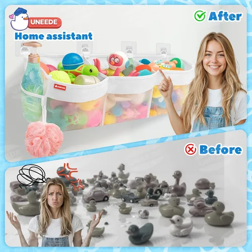 Miniatura 2 de UNEEDE Organizador horizontal de juguetes de baño de 3 compartimentos para bañera, capacidad extra grande de 4.95 galones, soporte de almacenamiento