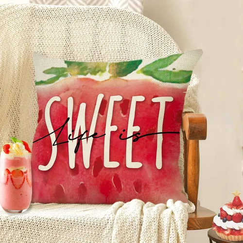 Miniatura 5 de Juego de 4 fundas de almohada decorativas de primavera y verano de fresa de 16 x 16 pulgadas, decoración de fundas de cojín de fruta roja dulce