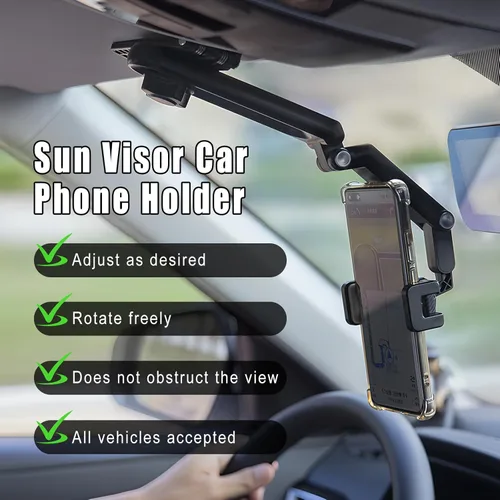 Miniatura 3 de Soporte de Teléfono para Parasol de Automóvil, Soporte Giratorio de Teléfono Celular con Visión Trasera de 360°, 1080 Multifunción Giratorio