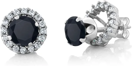 Miniatura 187 de Gem Stone King Aretes redondos de plata de ley 925 de 0.236 in con piedra natal extraíble para mujer