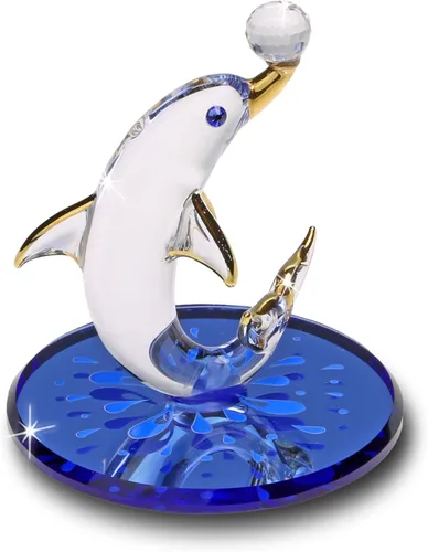 Miniatura 10 de Glass Baron Figura de cristal de tortuga azul brillante, soplada a mano y esculpida con detalles de cristal austriaco, adorno coleccionable