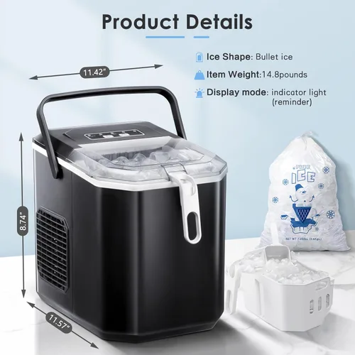 Miniatura 3 de Xbeauty Máquina de hielo para encimera, máquina de hielo portátil con autolimpieza, 26 libras/24 horas, 9 cubitos de hielo/8 minutos, cuchara