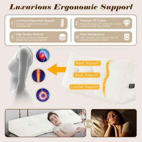 Miniatura 4 de Almohada Triangular Grande para Cabecera en Forma de Cuña para Descanso en Cama y Lectura; Almohada para el Respaldo con Soporte y Posicionamiento