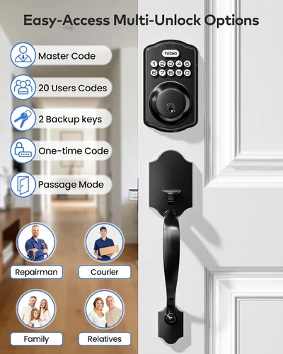 Miniatura 3 de TEEHO TK001H - Cerradura de puerta de entrada sin llave con asa, cerradura electrónica con teclado con código, cerraduras inteligentes para puerta
