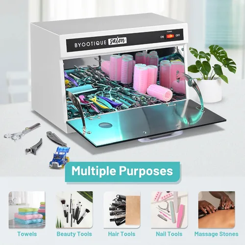 Miniatura 7 de BYOOTIQUE 13L Herramienta de uñas Máquina de Limpieza Gabinete 275nm Luz Azul para Manicura Clippers Piel Facial Salón de Belleza Barbería Spa