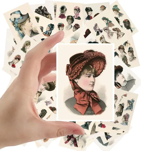 Miniatura 20 de Calcomanías grandes (24 piezas de 2.5 x 3.5 pulgadas), hermosas damas en vestido de seda, retratos victorianos, pintura de museo antiguo, póster