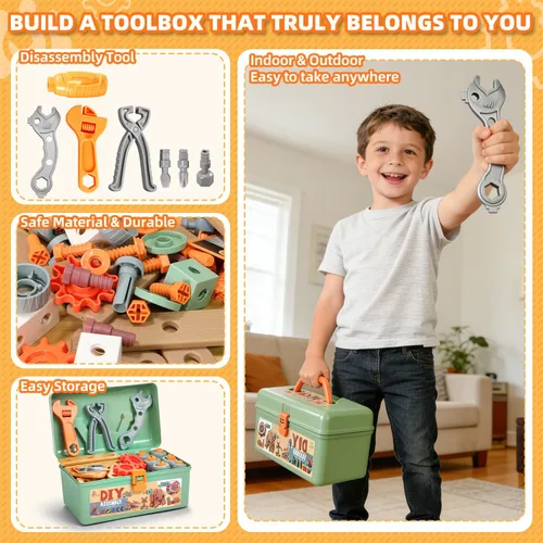 Miniatura 9 de Juego de herramientas para niños, 135 piezas con caja de herramientas, juguetes educativos Montessori, juguetes de construcción STEM para niños