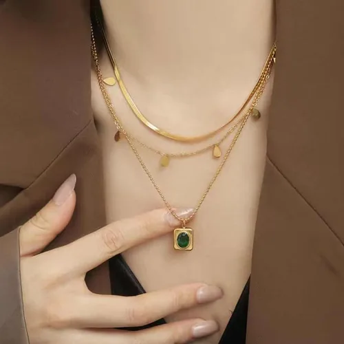 Miniatura 3 de Paxuan Juego de collar de cadena de eslabones en capas de oro de 14 quilates para mujer, gargantilla de cadena de oro, pulseras apilables