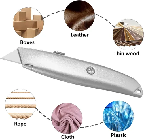 Miniatura 3 de DIYSELF Paquete de 2 cortadores retráctiles con 10 hojas de cuchillo utilitario, cuchillas afiladas de acero SK5, cortadores de caja para cartón