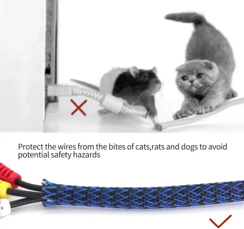 Miniatura 5 de Protector de cable expandible de PET negro y azul para cable de carga USB, cable de alimentación, cable de audio y video, puede proteger al perro