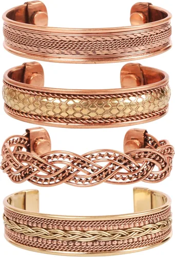 Miniatura 16 de Pulseras de cobre Touchstone regalo para hombres y mujeres joyería magnética 100% pura y sólida ajustable juego de pulseras hechas a mano