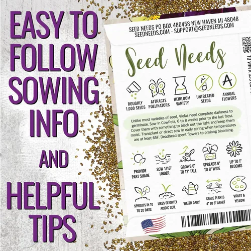 Miniatura 4 de Seed Needs Johnny Jump Up Semillas para plantar violas, reliquia y flores polinizadas abiertas para plantar un jardín de mariposas lleno de flores