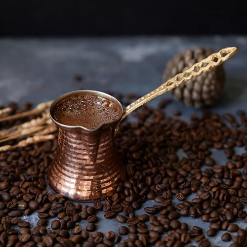 Miniatura 2 de Cafetera árabe, cafetera turca, cobre martillado hecho a mano, Cezve para 3 personas (mediana), cobre martillado