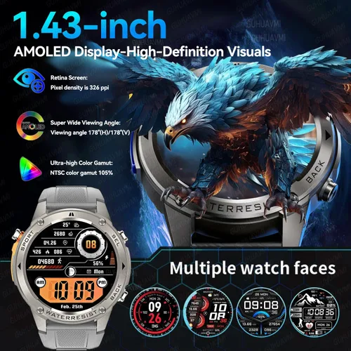 Miniatura 7 de Reloj inteligente con GPS para hombre, reloj inteligente militar resistente, brújula, resistente al agua hasta 164.0 ft, batería grande de 500 mAh