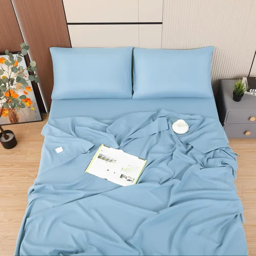Miniatura 6 de Toodou La sábana bajera ajustable de bolsillo profundo de tamaño individual color azul cielo con elástico en todo el contorno está hecha de tela
