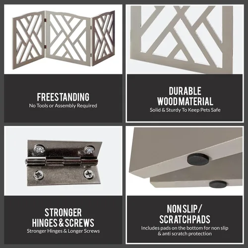 Miniatura 4 de Puerta independiente para perros expandible con valla decorativa de madera para perros pequeños a medianos, barrera para escaleras, puertas