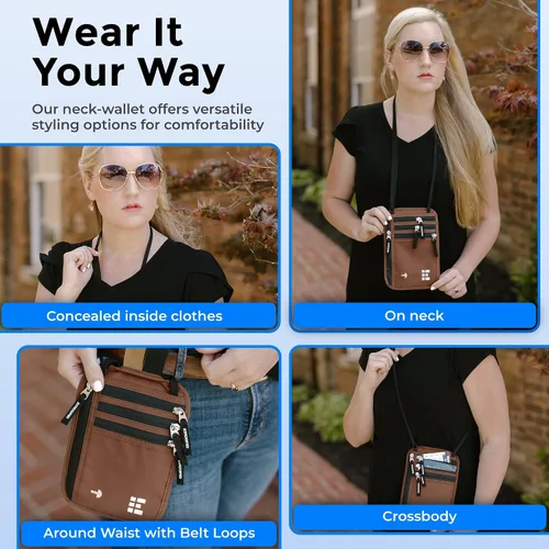 Miniatura 19 de Cartera para el cuello para viajes y pasaporte con bloqueo RFID, delgada y fácil de ocultar, bolsa de viaje de nailon para hombres y mujeres