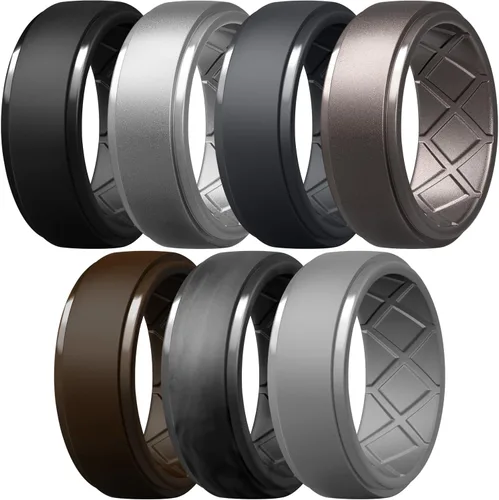 Miniatura 98 de Egnaro - Anillos de silicona para hombre, 25/64 pulgadas (10 mm) de ancho y 3/32 pulgadas (2.5 mm) de grosor, alianzas de boda de goma, paquete