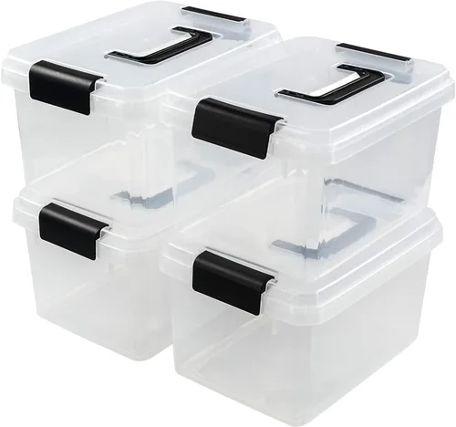 Miniatura 8 de Cajas de almacenamiento de plástico, paquete de 4 cubos pequeños transparentes con tapas