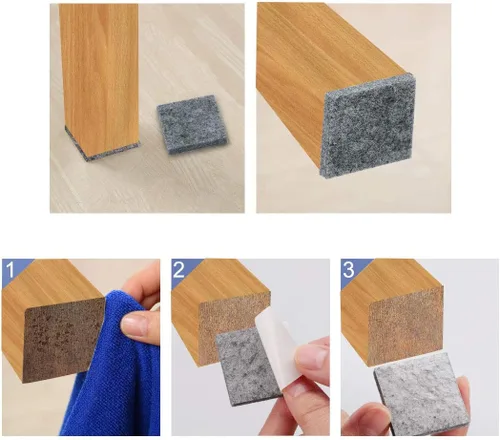 Miniatura 7 de uxcell 30pcs Muebles Almohadillas Cuadradas 1 1/2" Autoadherente Antiarañazos Antiarañazos Almohadillas de Fieltro Protector de Pisos Gris