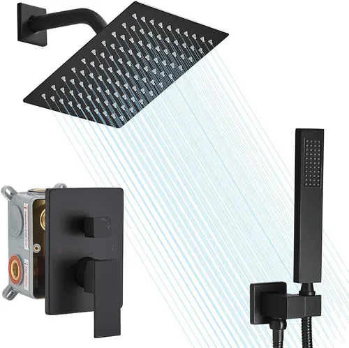 Miniatura 22 de Sistema de ducha de oro cepillado de 8 pulgadas, mezclador de lluvia de lujo, conjunto combinado de ducha montado en la pared y sistema de mano